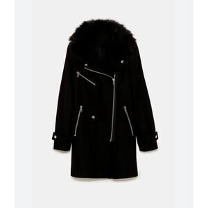 Zara Manteco Women Combined Biker Wool Coat Jacket 7825/744 Size Small